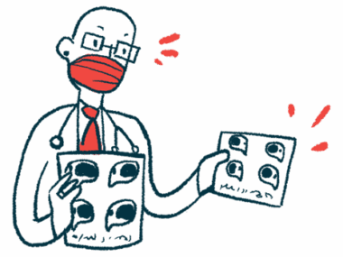 A doctor looks at two different sets of brain scans while speaking.