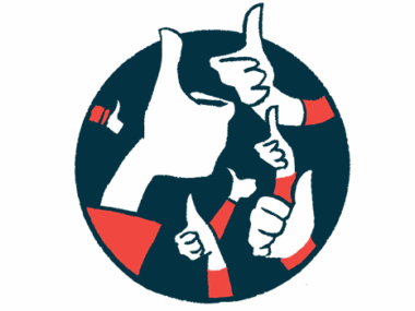 Many hands give the thumbs' up sign.