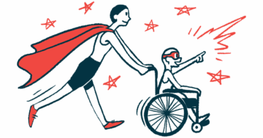 Illustration of a woman in a cape pushing a patient in a wheelchair