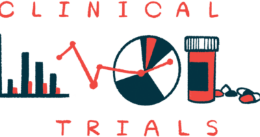 A bar graph, a pie graph and a prescription oral medicine bottle and capsules are shown sandwiched between the words 'CLINICAL' and 'TRIALS.'