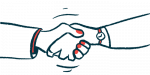 An illustration of two hands engaged in a handshake.