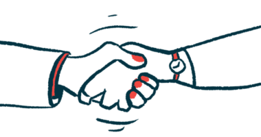 An illustration of two hands engaged in a handshake.