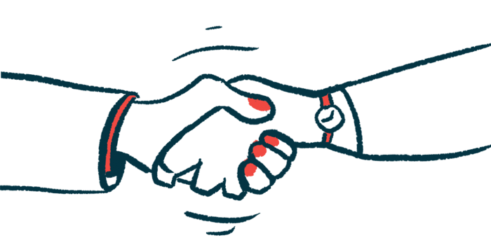 An illustration of two hands engaged in a handshake.