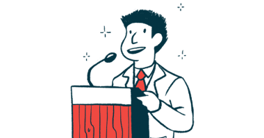 reldesemtiv | ALS News Today | COURAGE-ALS | illustration of speaker at podium