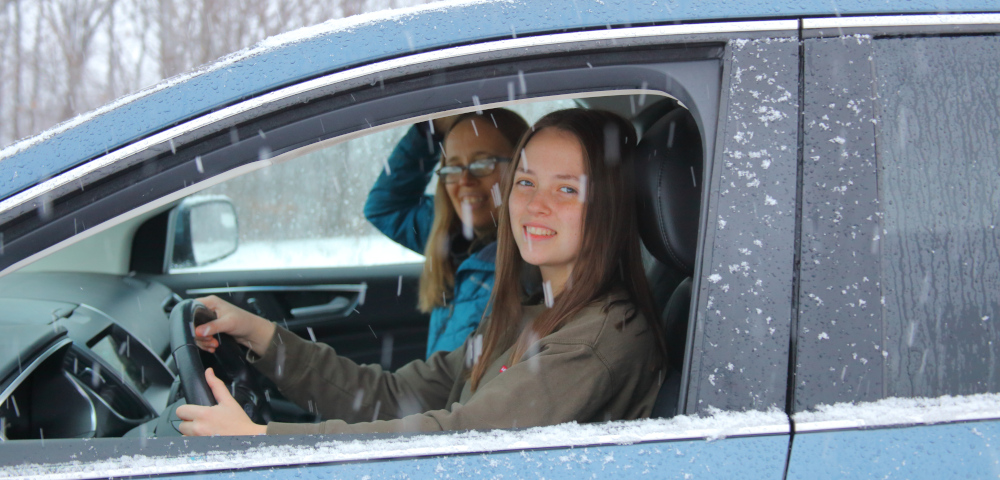 experience with ALS | ALS News Today | Kristin Neva rides with ther daughter, Sara, during a driving lesson in a snowstorm