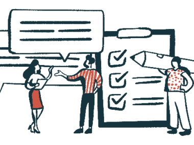 A woman responds to survey questions.