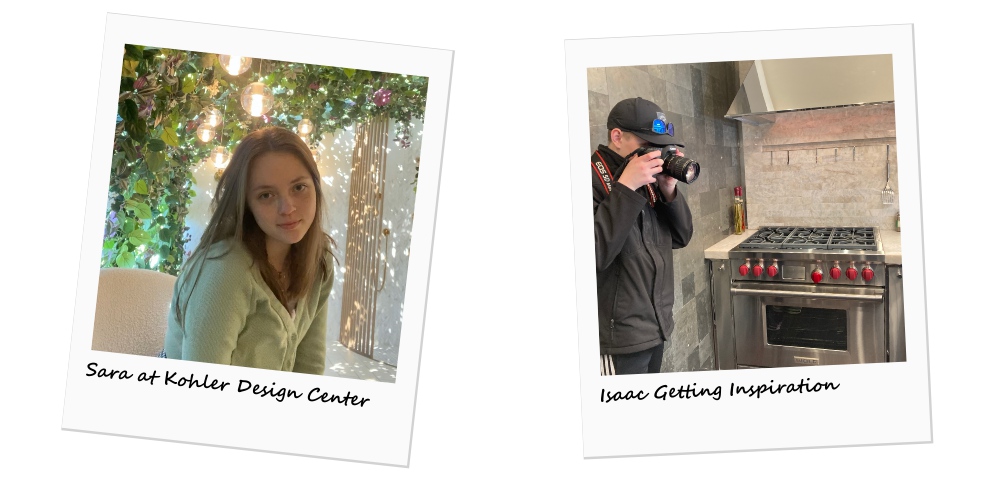 spring break | ALS News Today | what looks like two Polaroids: one on the left with Sara at Kohler Design Center, and the one on the right of Isaac taking a picture of a stove