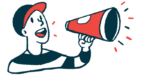An illustration of a man making an announcement using a megaphone.