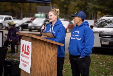 amyotrophic lateral sclerosis cure | ALS News Today | Tara Gottlieb speaks at the Western Massachusetts ALS Association walk in 2021