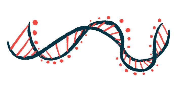 An illustration shows a ribbon of DNA.