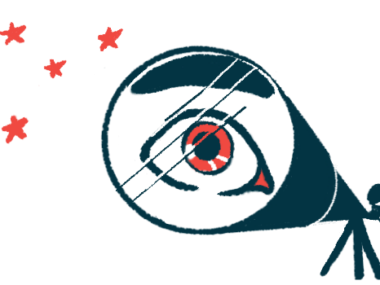 A person is looking into a telescope, with the telescope focused on an eye.