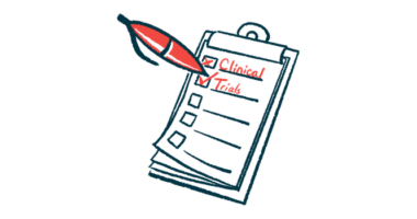 A red pen ticks a box labeled clinical trials on a clipboard checklist.