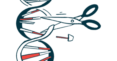 An illustration of a pair of scissors cutting into a DNA strand.