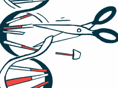 An illustration of a pair of scissors cutting into a DNA strand.