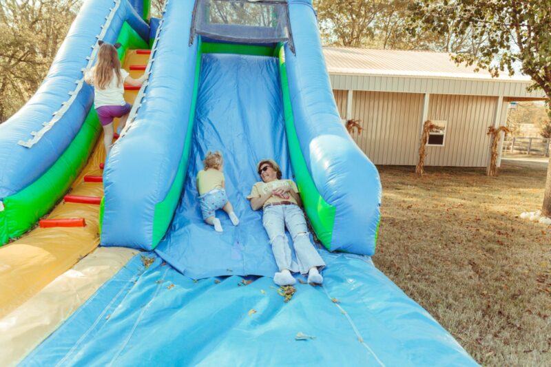 Debra and grandchild on slide