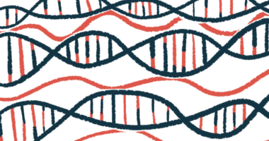 An illustration shows strands of DNA.
