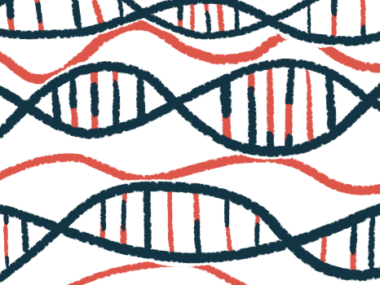 An illustration shows strands of DNA.