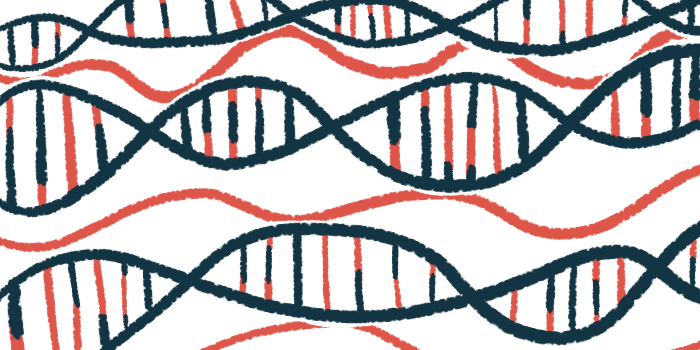 An illustration shows strands of DNA.
