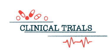 The words "CLINICAL TRIALS" are pictured between a handful of oral medications on top and a heart rate monitor graph on bottom.