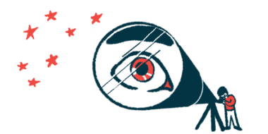 A human eye is captured in the lens of a giant telescope as a person looks at the stars.