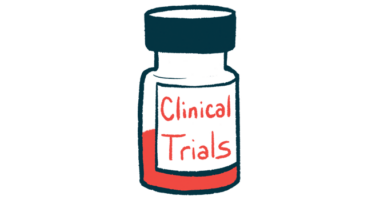 A half-full bottle of a liquid prescription medication bears a label reading 'Clinical Trials.'