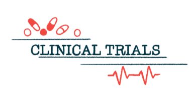 An illustration shows medicine and an EKG framing the words CLINICAL TRIALS.