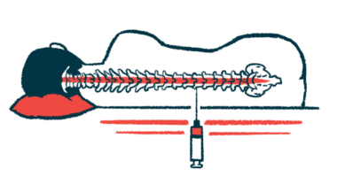 A person lies on his side as medicine is injected directly into the spinal canal, an intrathecal delivery.