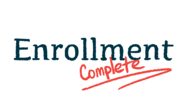 The word 'Enrollment' is seen in black letters with 'Complete' written under it in red, with a zigzag line underneath.