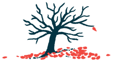 A single leaf clings to a tree as other leaves lie around its trunk in this illustration of disease mortality.