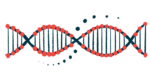 An illustration highlights the double-helix structure of a strand of DNA.