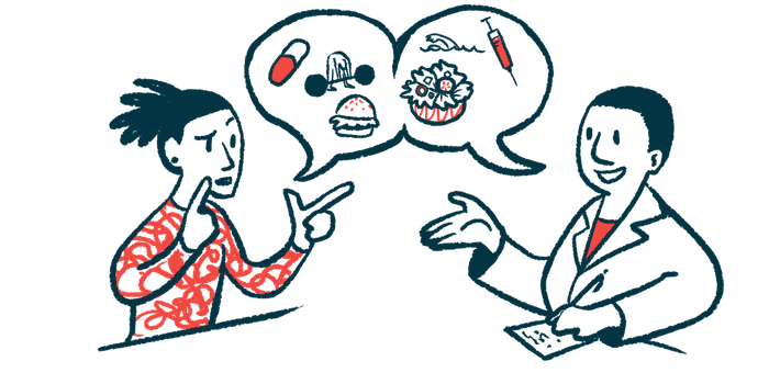 Illustration of a patient discussing treatment options and medical care with a healthcare professional.