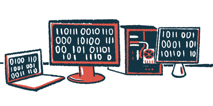 A series of computer screens showing groups of digits are in this illustration.