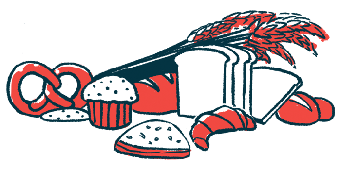 Illustration of various forms of carbohydrates, including bread, muffins, and pretzels.