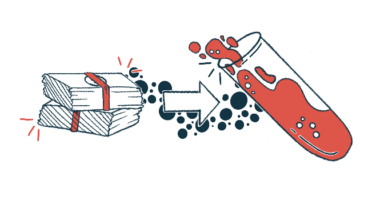 In this research funding illustration, a large arrow connects two large stacks of money to a vial filled with blood.