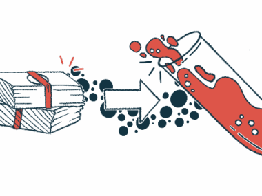 In this research funding illustration, a large arrow connects two large stacks of money to a vial filled with blood.