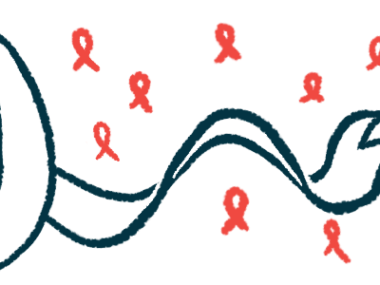 A large awareness ribbon is surrounded by a number of small, red awareness ribbons.