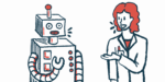 A doctor and a robot engage in conversation.