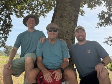 Kermit Peterson is shown with his sons Tony and Mickey on Italy's Via Francigena.
