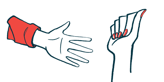 Illustration of two hands, one open and the other in a fist.